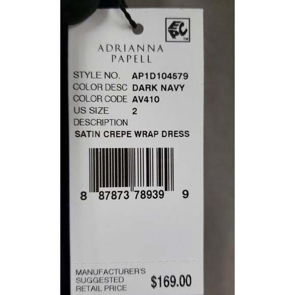 NWT Adrianna Papell Satin Crepe Dress Dark Navy Size 2 Cocktail Wedding Guest - Picture 5 of 5